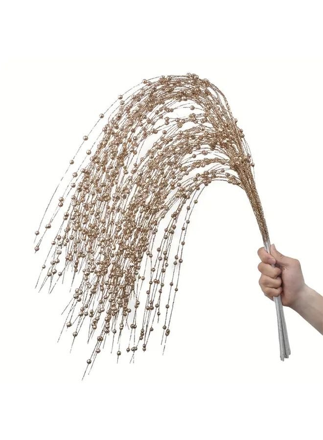 12Pcs Champagne Artificial Branches With Beads Winter Christmas Tree Decorations - Image 4